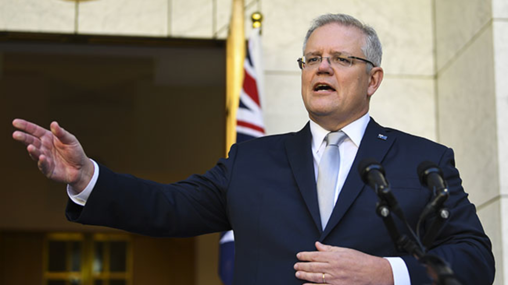 Australian Prime Minister Scott Morrison speaks to the media during a press conference at Parliament House in Canberra, Wednesday, March 18, 2020. (AAP Image/Lukas Coch) NO ARCHIVING
